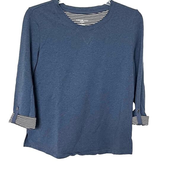 KAREN SCOTT SPORT LONG SLV ROUND NECK TOP, WOMENS, L, BLUE - NAVY/WHITE STRIPES - Picture 9 of 11